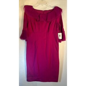 NUE by Shani Women's Ruffled 3/4 Sleeve Sheath Dress Size 8 Fuschia S238